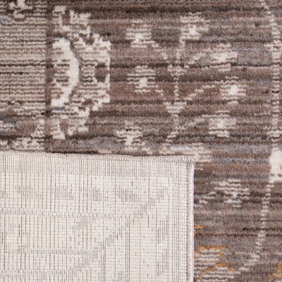Brown and Beige Floral Bordered Synthetic Area Rug