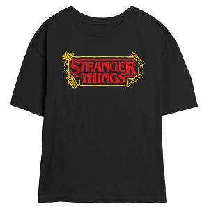 Juniors Womens Stranger Things Distressed Doodle Sketch Classic Logo T Shirt - 1 of 4