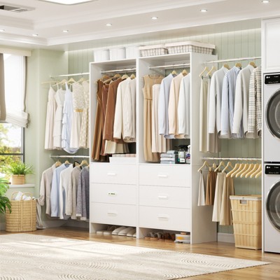Aheaplus Set of 2 Closet System with 6 Drawers and 6 Hanging Rods, Adjustable Clothes Organizer