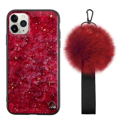 MYBAT Pomzie Hybrid w/Pom-pom Wrist Strap Ruby Red Hard Dual Layer Plastic TPU Case For Apple iPhone 11 Pro, Red