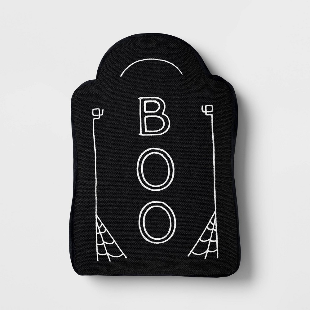 17"x10" Large Tombstone 'Boo' Novelty Shaped Throw Pillow Black - Hyde and EEK! Boutique™