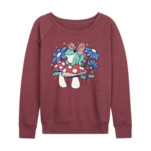 Women's - Instant Message - Fairy Frog Lightweight French Terry Wide Neck Long Sleeve Graphic Shirt - 1 of 4