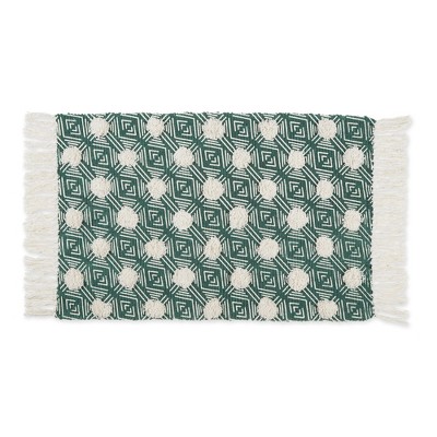 Design Imports Geometric Textured Fringe - Teal - 2 X 3 Ft