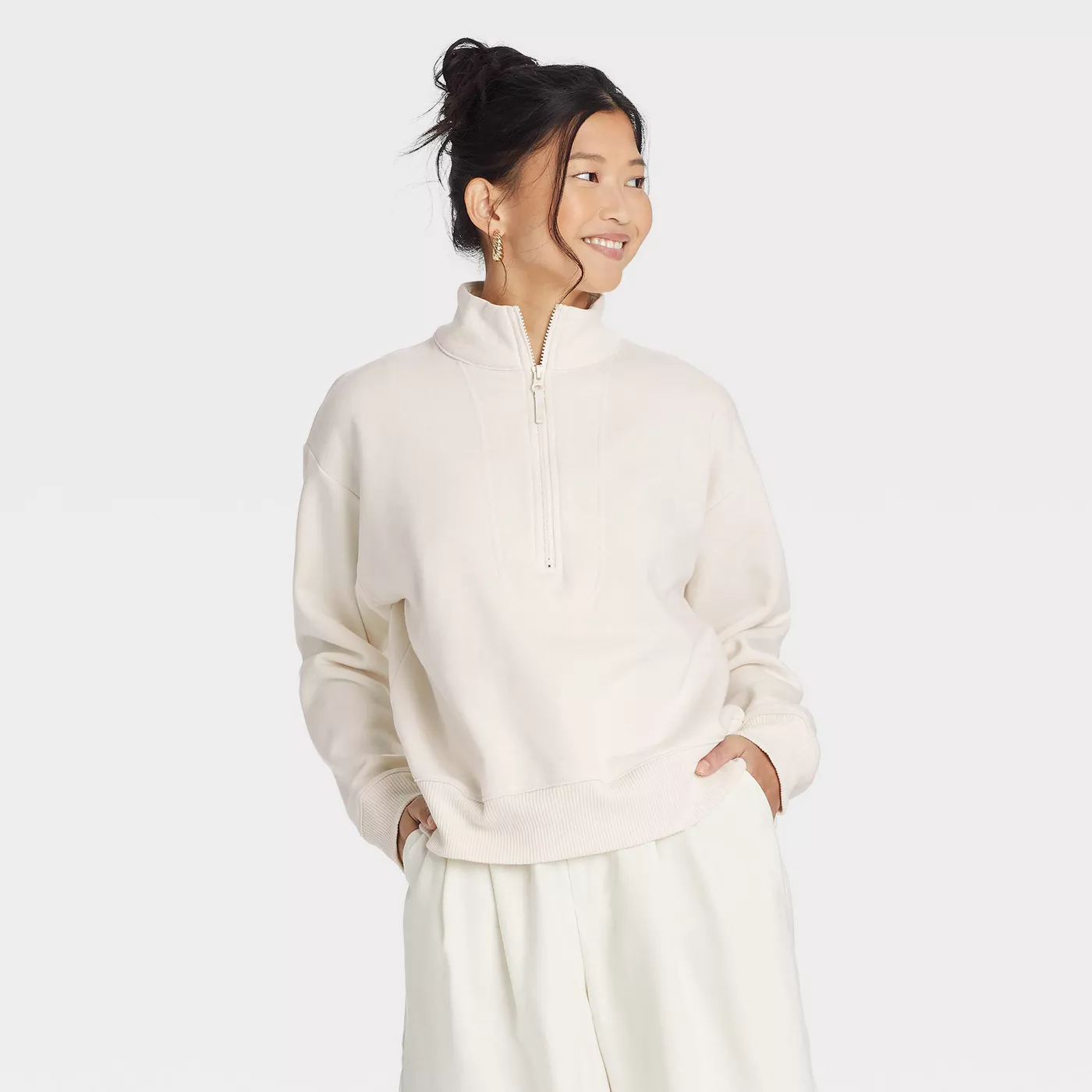 Women's Fleece Quarter Zip Sweatshirt - A New Day™ - image 1 of 4
