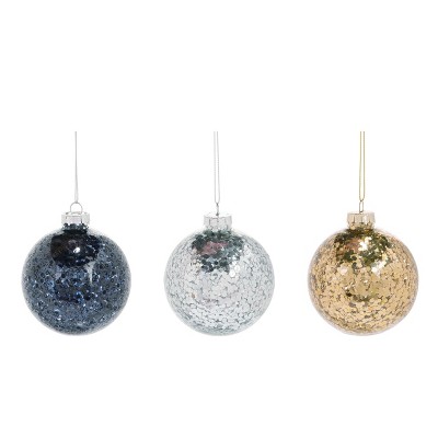 Transpac Glass 3 in. Multicolor Seasonal Glitter Ornament Set of 3