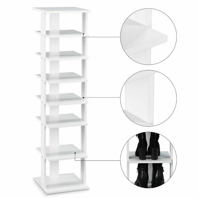 White 7-Tier Bamboo and Wood Shoe Rack Organizer