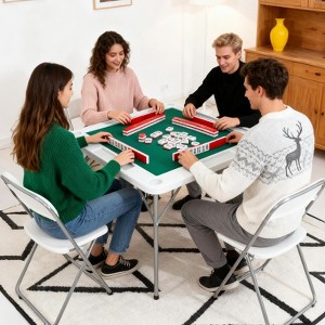 Mahjong Table 39.4 x 39.4 inch, 4 Player Folding Domino Table with Wear-Resistant Green Tabletop, Portable Square Card Desk for Mahjong Poker Puzzles - 1 of 4
