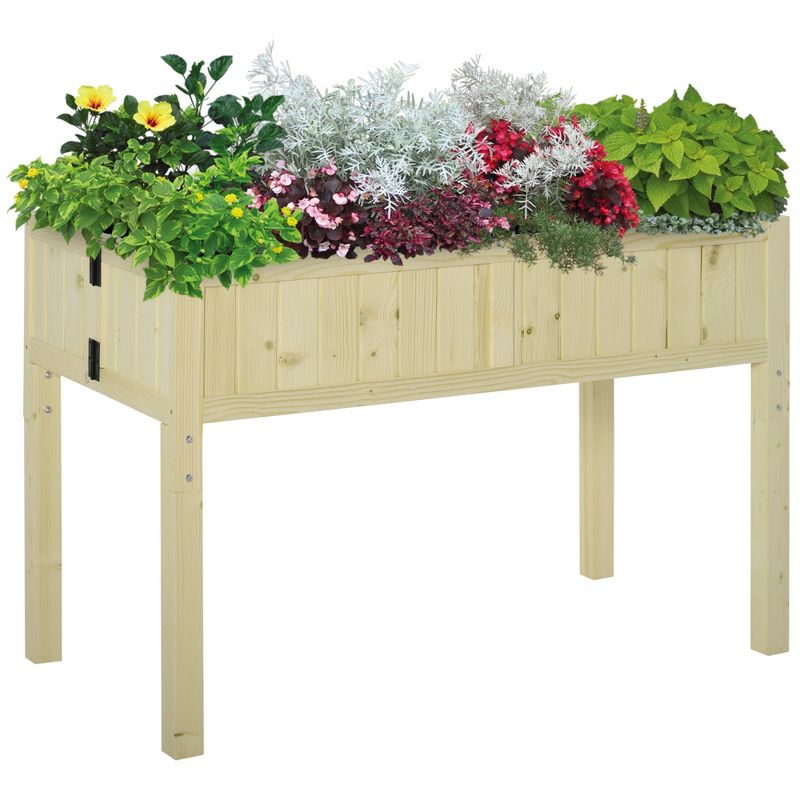Outsunny Raised Garden Bed Elevated Wooden Planter Box with Space-Saving Folding Design, Drainage Holes, & Inner Liner for Vegetable Fruit Herb Grow, 1 of 11