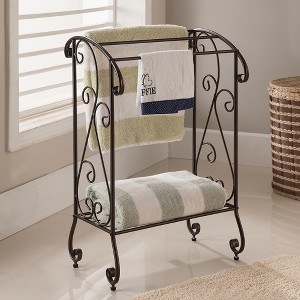 Kings Brand Furniture - Coffee Brown Metal Free Standing Towel Rack Stand with Shelf - 1 of 4