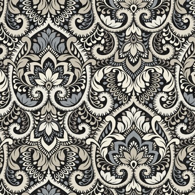 Black Damask UV Resistant Outdoor Square Pillow