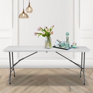 Osparple Folding Outdoor Dining Table,Rectangle Portable Patio Table with Carrying Handle,White - 1 of 4