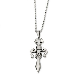 Black Bow Jewelry Men's Steel Fleur de lis Dagger Beaded Chain Necklace - 24 Inch - 1 of 4