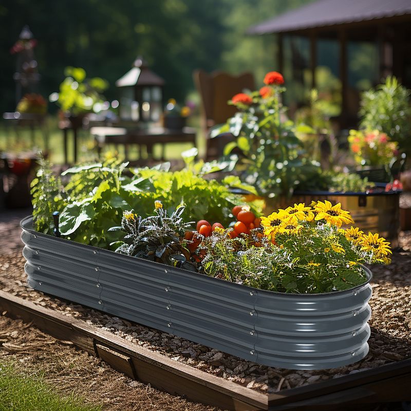 LuxenHome 5.5-Ft Oval Gray Metal Garden Bed Planter, 2 of 11