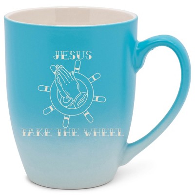 100 North Nautical Praying Hands 10 Ounce Blue and White Two Toned Ombre, Comfortably Fits Your Hands, Ceramic Tea Coffee Cup Mug, Jesus Take The