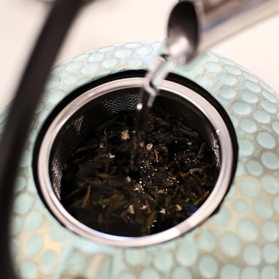 Mint and Gold Cast Iron Teapot with Stainless Steel Infuser, 34 oz