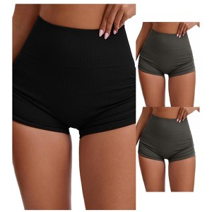 INSPIRE CHIC 3 Packs Women's High Waist Slimming Waist Butt Lifter Control Panties Workout Sport Running Short - 1 of 4
