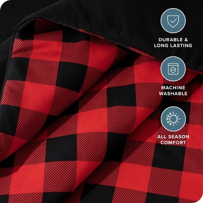 King Size Red and Black Buffalo Plaid Microfiber Comforter Set