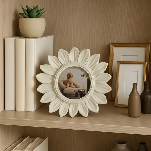 Decorative Round Sunflower Photo Frame Design - Stylish Picture Frame for Tabletop Surfaces, Dorm, Bedroom, and Home Decor Accent - 8", Ivory - 1 of 4