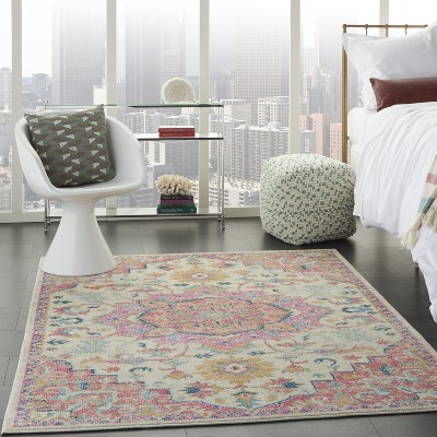 Passion Floral Symphony Blue Rectangular 6'7" x 9'6" Synthetic Rug