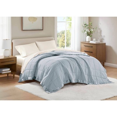 Full Blue Down Alternative Blanket with Satin Trim