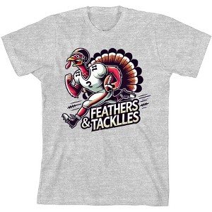 Thanksgiving Feathers & Tackles Turkey Football Player Adult Crew Neck Short Sleeve Tee - 1 of 2