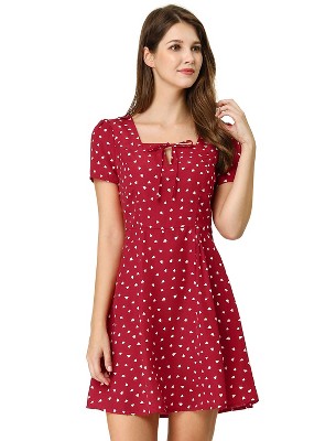 Allegra K Women's Printed Summer Casual Square Neck Short Sleeve Fit and Flare Dress