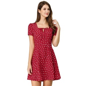 Allegra K Women's Printed Summer Casual Square Neck Short Sleeve Fit and Flare Dress - 1 of 4