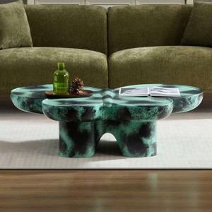 47'' Curved Butterfly Fiberglass Artistic Coffee Table, Modern Sculptural Coffee Table with Limestone Texture for Living Room Office-Coolbibila - 1 of 4