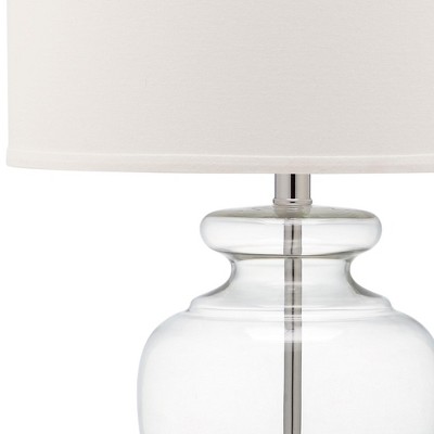 Clear Glass Table Lamp Set with Silver Fittings and Off-White Shade