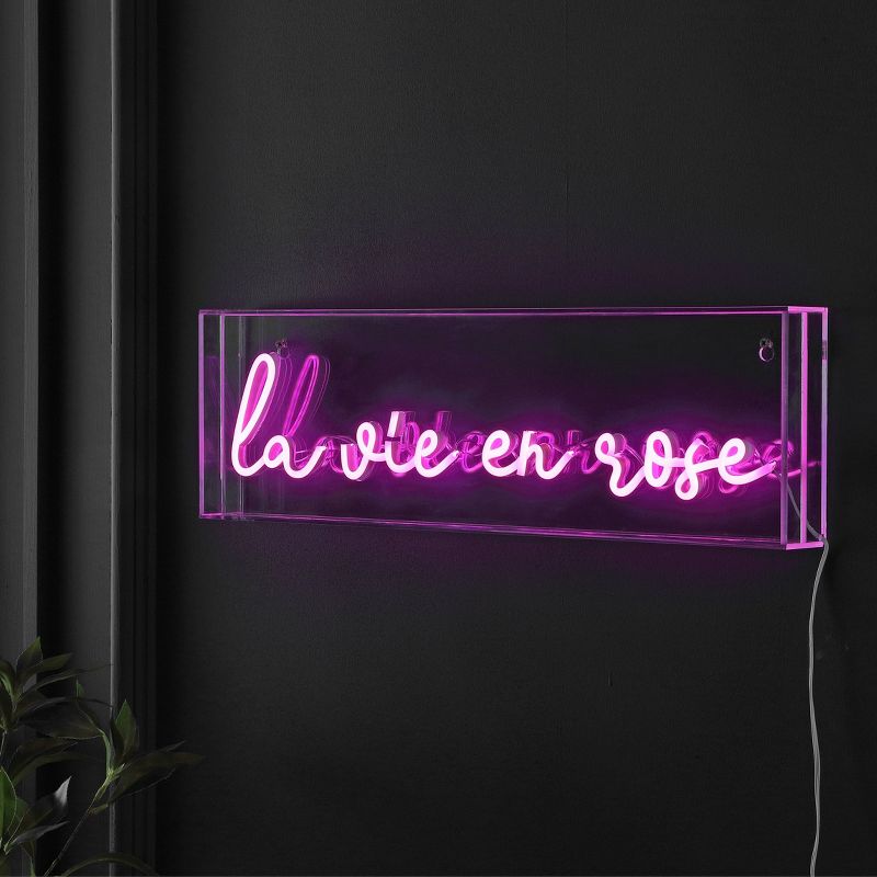 20&#34; x 6&#34; La Vie En Rose Contemporary Glam Acrylic Box USB Operated LED Neon Light Pink - JONATHAN Y, 4 of 7
