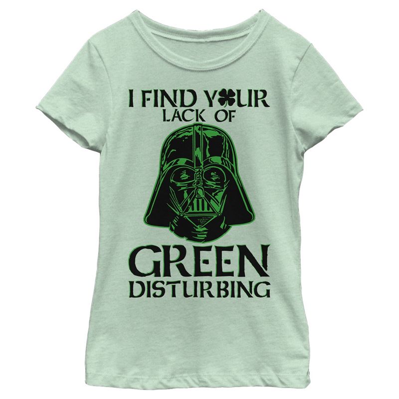 Girl's Star Wars St. Patrick's Day Darth Vader I Find your Lack of Green Disturbing T-Shirt, 1 of 5