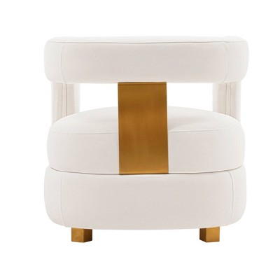 White Velvet Geometric Accent Chair with Gold Legs