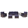 Sonkuki 6-Piece Patio Conversation Set with Swivel Rocking Chair and Side Table, Navy Blue Cushion - 2 of 4