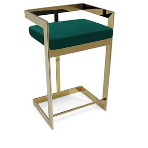 HomeRoots 30" Green and Gold Metal and Velvet Low Back Bar Height Bar Chair - 1 of 4