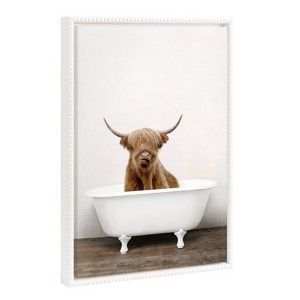 18"x24" Sylvie Beaded Highland Cow in The Tub Color Framed Canvas by Amy Peterson - Kate & Laurel All Things Decor - 1 of 4