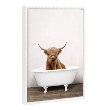 18"x24" Sylvie Beaded Highland Cow in The Tub Color Framed Canvas by Amy Peterson White - Kate & Laurel All Things Decor