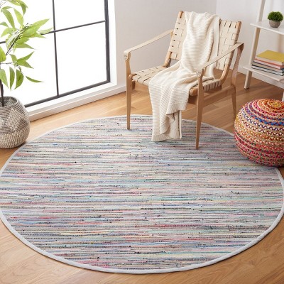 Handwoven Multicolor Stripe Round Cotton Area Rug, 8' Diameter