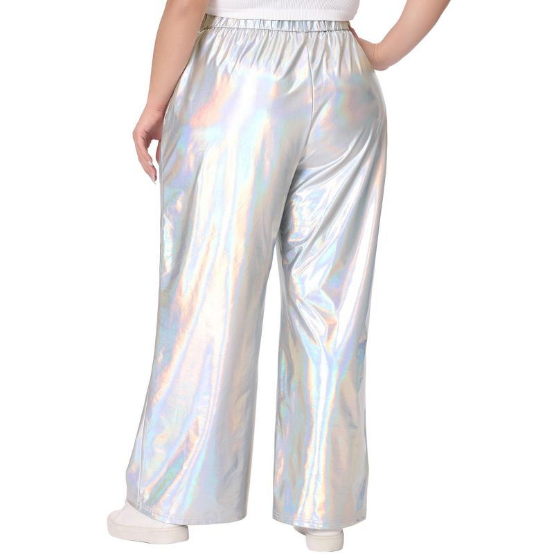 Agnes Orinda Women's Plus Size High Waist Stretchy Holographic Hip Hop Streetwear Metallic Shiny Jogger Pants, 4 of 6