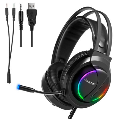 Insten Gaming Headset with Microphone & RGB LED, 3.5mm Wired Over-Ear Mic Headphones for PS5, PC, Xbox Controller, Nintendo Switch, Black