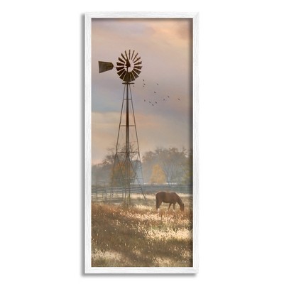 Stupell Industries Grazing Horse Rural Windmill Pasture Framed Giclee Art