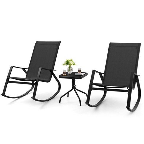 Crestlive Products 3 PCS Patio Bistro Set, Rocking Chairs with Tempered Class Coffee Table Side Table - image 1 of 4