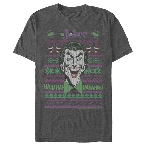 Men's Batman Ugly Christmas Joker Laugh T-Shirt - 1 of 4