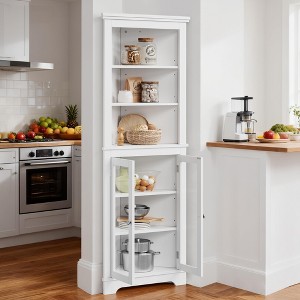 64" Tall Wood Storage Hutch,Farmhouse Freestanding Corner Cabinet with 2 Glass Doors and 3 Adjustable Shelves, Rustic Style for Kitchen - 1 of 4