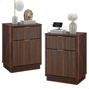 SinCiDo 23" Fluted Nightstand w/Charging Station, 2 Drawer Mid Century Modern End Table w/Storage for Bedroom & Living Room - 1 of 4