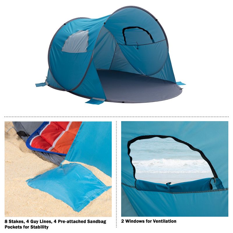 Pop Up Beach Tent with UV Protection and Ventilation Windows – Water and Wind Resistant Sun Shelter for Camping, Fishing, or Play by Wakeman (Blue), 4 of 10