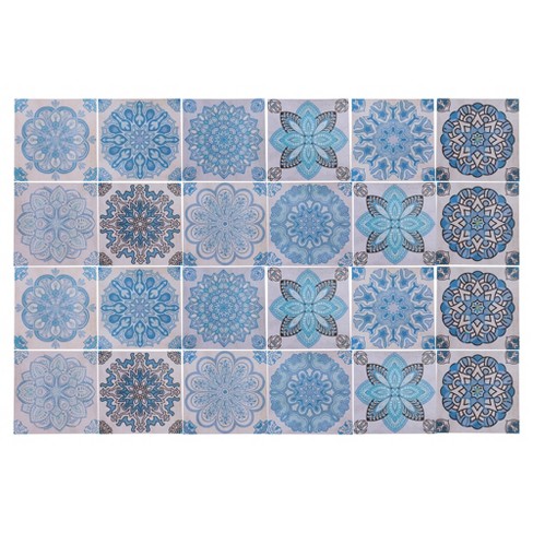 Unique Bargains PVC Tile Stickers 3.94"x3.94" Blue 24 Pcs - image 1 of 4