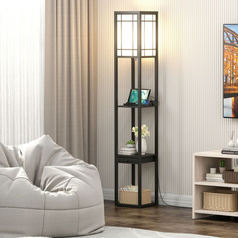 Costway Modern Standing Shelf Floor Lamp w/ 1 Power Outlet & 2 USB Ports for Living Room, 5 of 11
