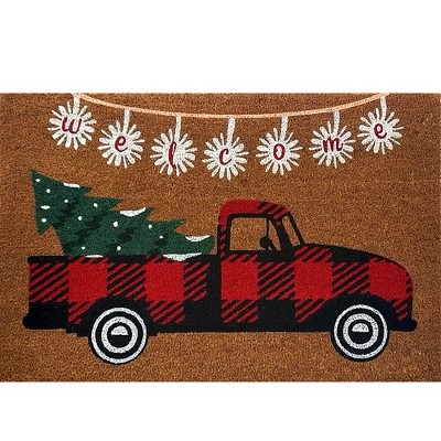 Briarwood Lane Christmas Coir Doormat 36x24 Red Checkered Truck Medium For Christmas Coir Doormat