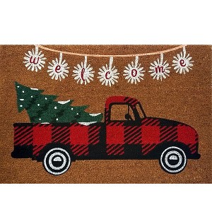 Briarwood Lane Christmas Coir Doormat 36x24 Red Checkered Truck Medium For Christmas Coir Doormat - 1 of 3