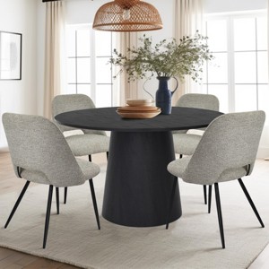 5-Piece Dining Table Set for 4, 46" Modern Round Manufactured Grain Dining Table with 4 Upholstered Fabric Dining Chairs for Dining Room-Maison Boucle - 1 of 4